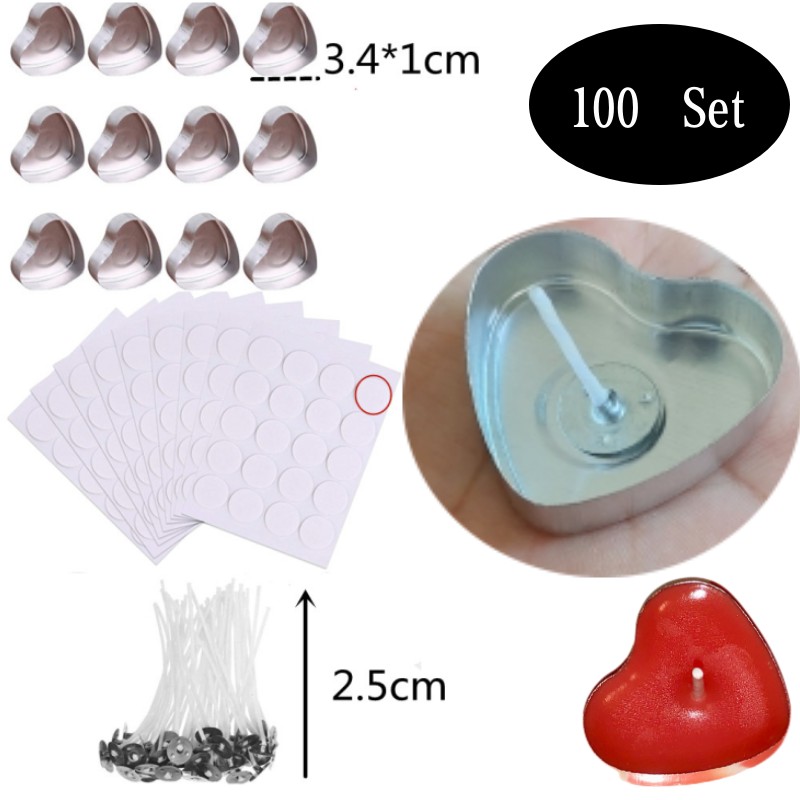 Candle Making Diy Kit - 100 ชุดรูปหัวใจอลูมิเนียมที่ว่างเปล่า Tealight เทียนขี้ผึ้งกระป๋อง Jars กรณีคอนเทนเนอร์แม่พิมพ์สําหรับ