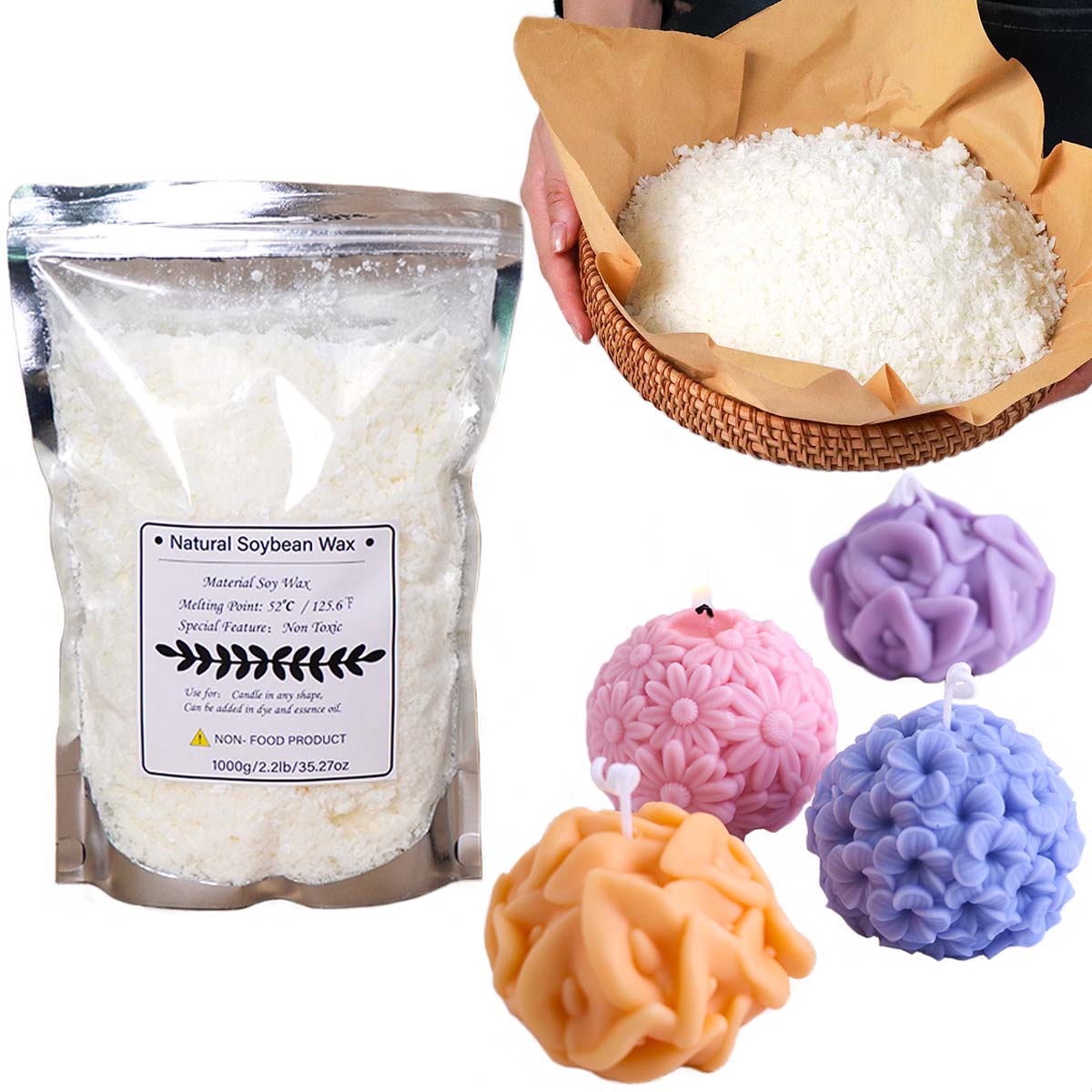 Candle Making Diy Kit - 100/250/500/1000g ขี้ผึ้งถั่วเหลืองธรรมชาติ Flake DIY เทียนทําด้วยมือหัตถกรรม Additive-ฟรีเทียนหอมวัตถุดิบทําชุด