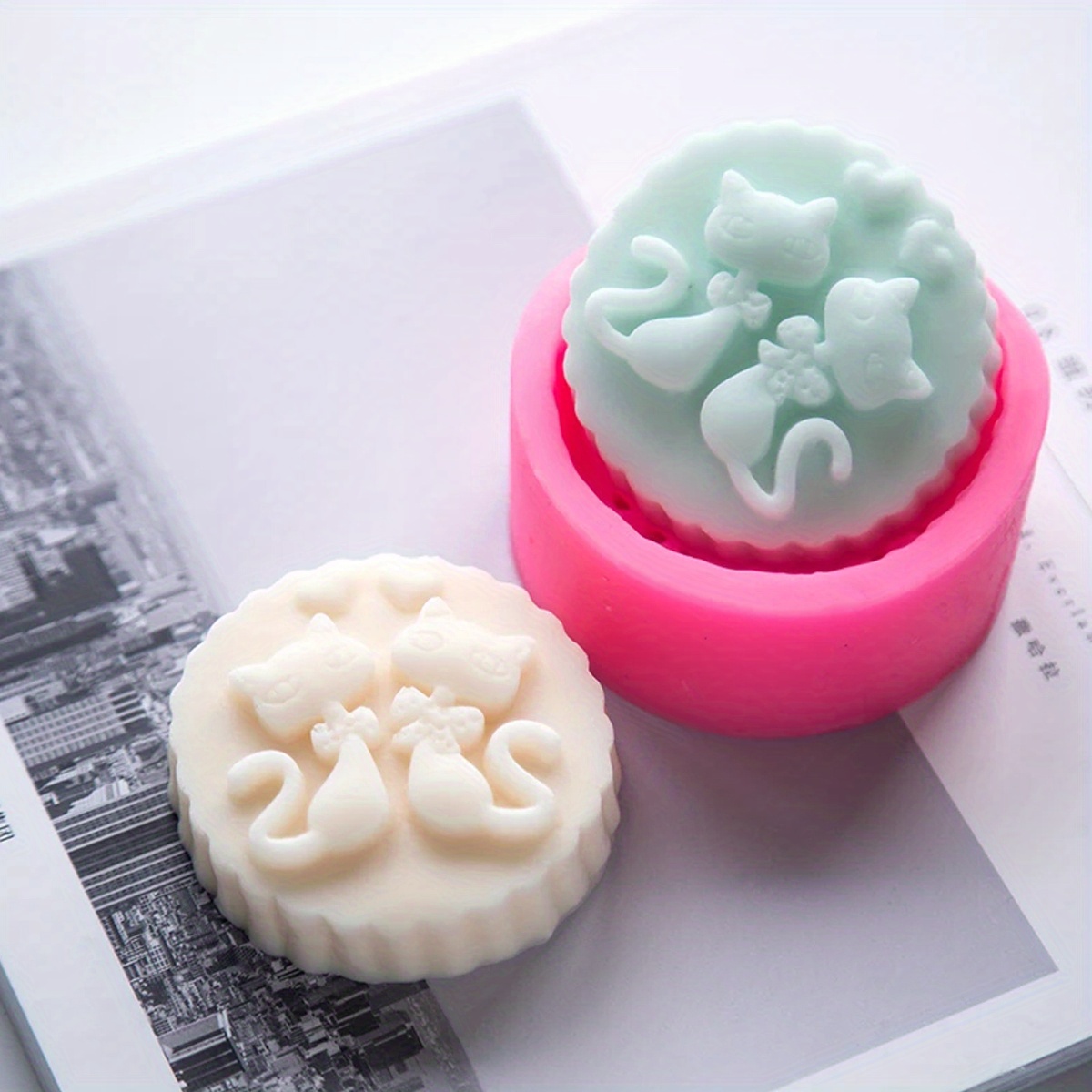 Candle Making Wax Melter - แม่พิมพ์สบู่ซิลิโคนรูปแมว 1 ชิ้น - แม่พิมพ์ทำเทียนทรงกลม DIY