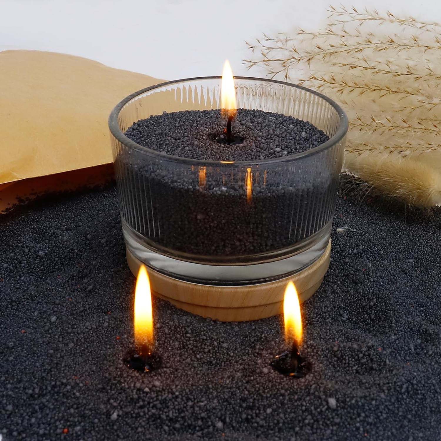 Candle Making Wax Melter - ทรายเทียนสีดำพร้อมไส้เทียน 200 กรัม พร้อมไส้เทียน 10 ชิ้น