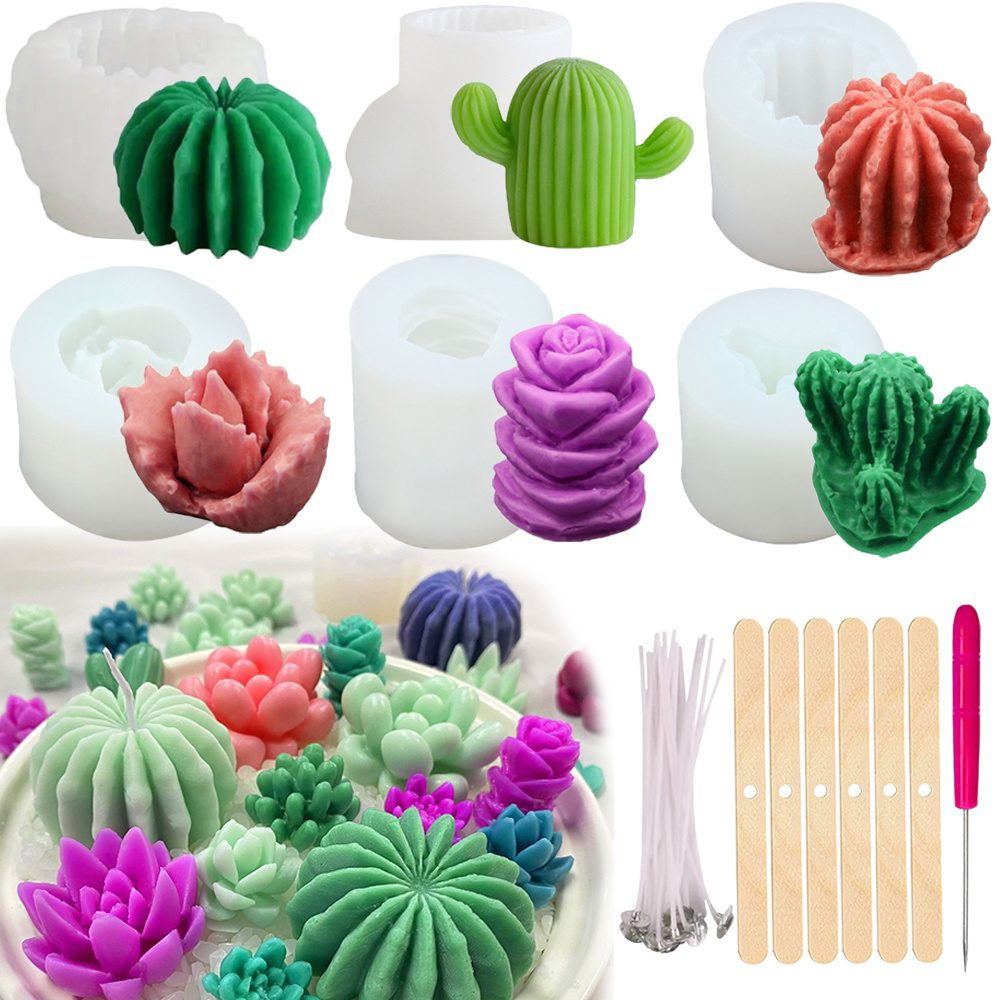 Candle Making Wax Melter - 6pcs Succulent ซิลิโคนเทียนแม่พิมพ์ 3D Succulent Cactus